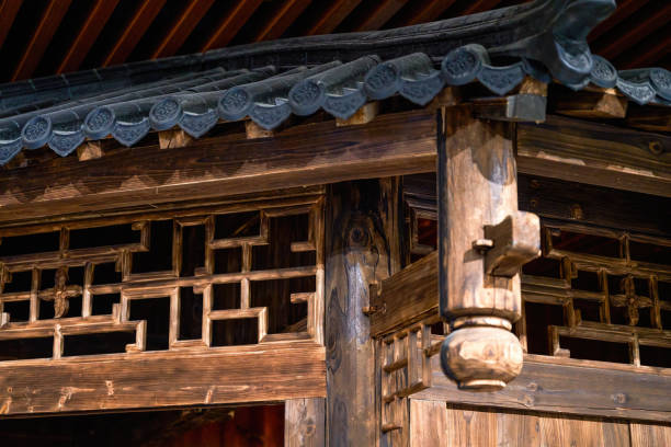 istock Retro Chinese style wooden tile stilted building roof 1484774178