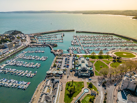 Aerial view of Boats in Torquay Harbour in Devon