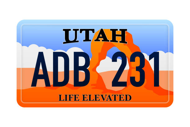 ilustrações de stock, clip art, desenhos animados e ícones de utah s car number in the united states of america. marking of car license plates. realistic car registration plate. vector illustration. - 4605