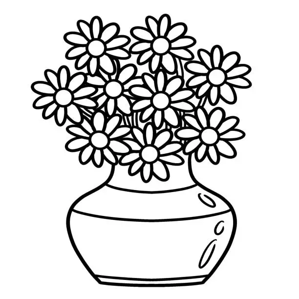 Vector illustration of Flower Vase Isolated Coloring Page for Kids