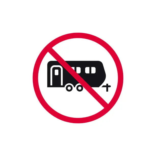 Vector illustration of No camping cars prohibited sign, no caravan forbidden modern round sticker, vector illustration