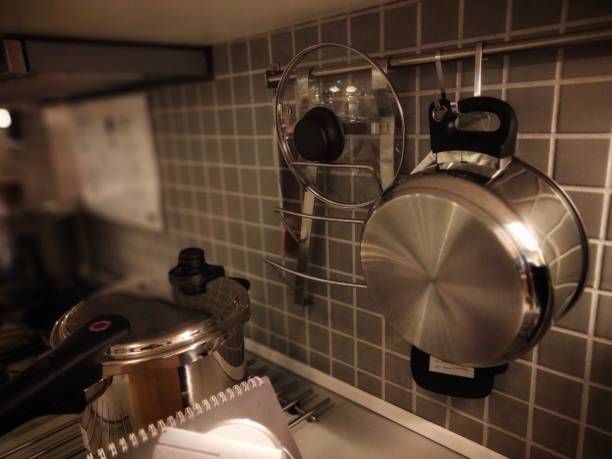 Cooking pan as kitchen equipment tools background