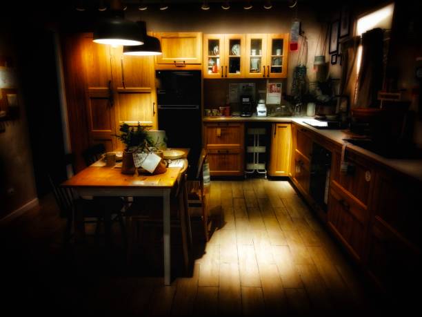 istock Kitchen room and dinning table in the spotlight style 1484779995
