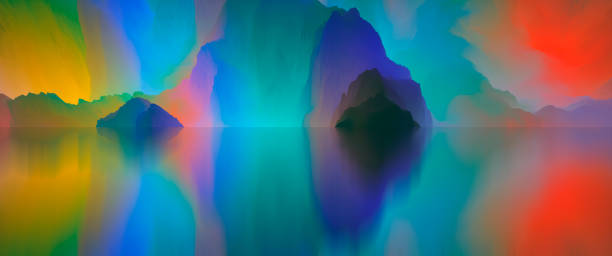 istock Magical world. Abstract Landscape, surreal lake and reflections. art, creativity and imagination. 3d illustration 1484782646