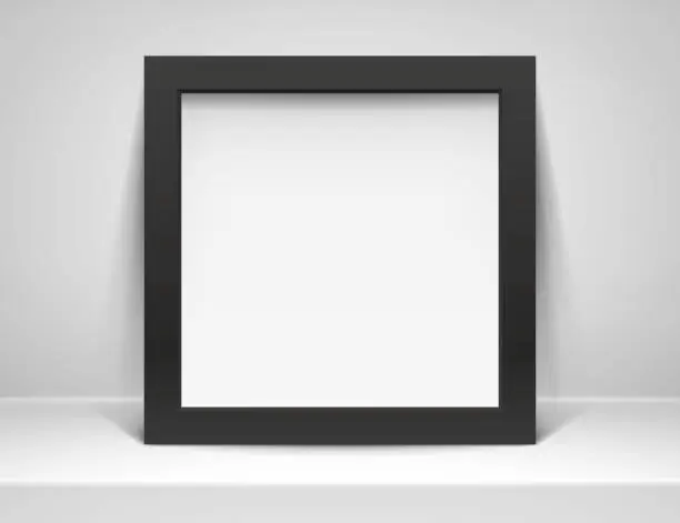 Vector illustration of Realistic empty black frame on light background. Table surface. Border for your creative project, mockup for you business project. Vector design