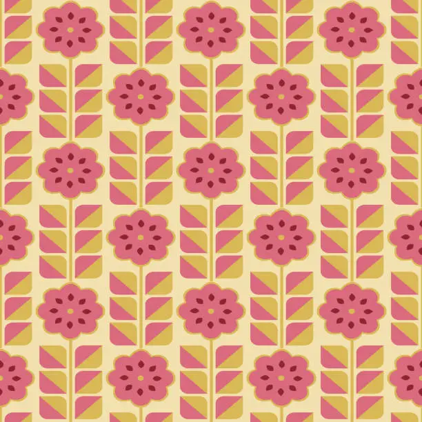 Vector illustration of Retro seamless pattern with floral elements