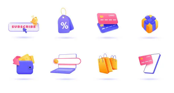 Vector illustration of Modern 3d Shopping Icons