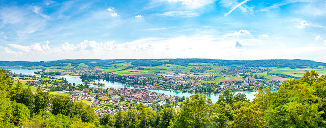 Boppard town aerial panoramic view from Gedeonseck viewpoint. Boppard is the town in the Rhine valley in Germany.