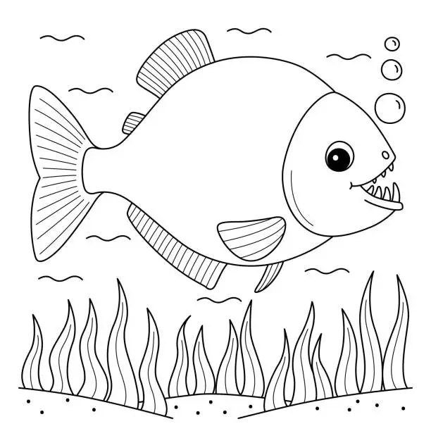 Vector illustration of Piranha Animal Coloring Page for Kids