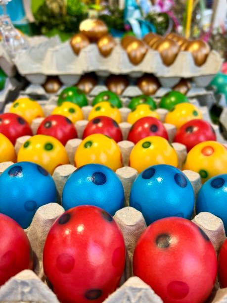 istock painted easter eggs with dots in a row on carton box 1484788040