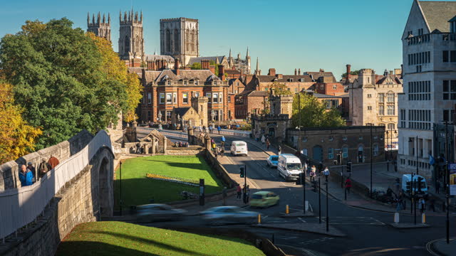 4K Footage Time lapse of Crowded Traffic and Commuter Tourism people in York minster Cathedral, York - Yorkshire, England