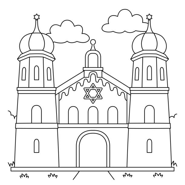 ilustrações de stock, clip art, desenhos animados e ícones de hanukkah jewish church coloring page for kids - star of david