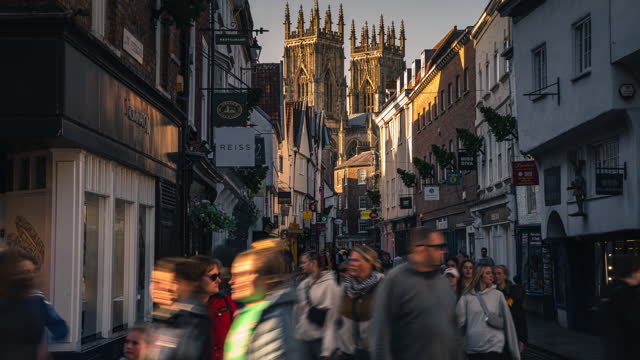 4K Footage Time lapse of Crowded Traffic and Commuter Tourism people in York minster Cathedral, York - Yorkshire, England