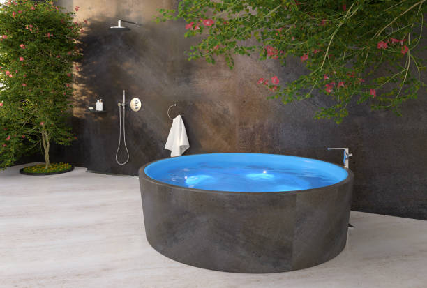 istock modern luxury bathroom with shower and palm - 3D Illustration 1484793146