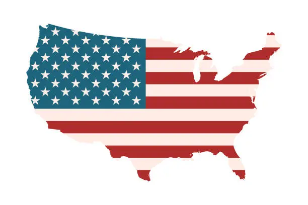 Vector illustration of USA map with American flag. National symbol of United States of America.