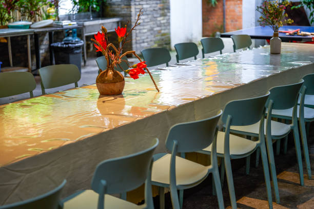 istock Catering long table seating and conference long table in restaurant 1484805413