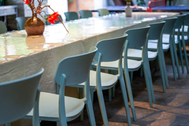 istock Catering long table seating and conference long table in restaurant 1484805472