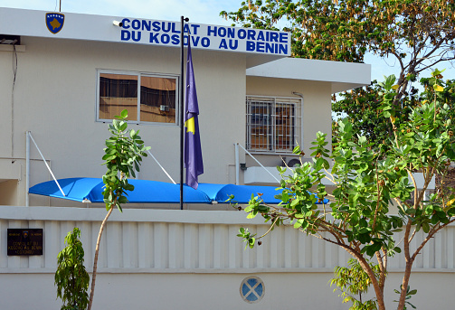 Cotonou, Benin: Honorary Consulate of Kosovo - John Paul II Avenue - Kosovo, officially known as the Republic of Kosovo, is a partially recognized state located in southeast Europe, a rebellious Albanian majority region that is attempting to secede from its parent country, Serbia.