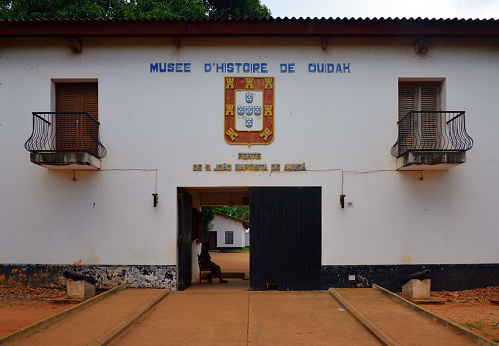 Ouidah / Ajuda / Glexwe / Whydah, Benin:  Fort of São João Baptista de Ajudá - old fort bearing the Portuguese coat of arms, now a museum - former Portuguese enclave in Dahomey. First occupied in 1680, the territory of São João Baptista de Ajudá was the \