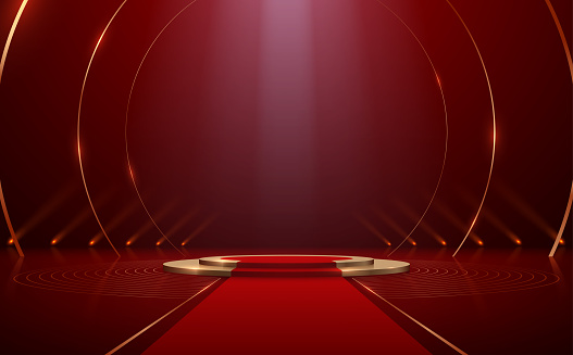 Red and gold podium with light effect in vector