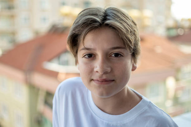 Portrait of adorable boy happiness stock photo