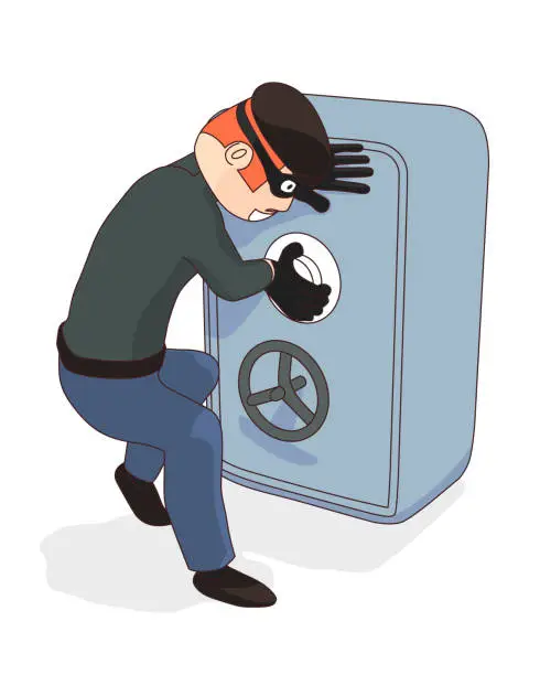 Vector illustration of Cartoon thief breaks into a safe.