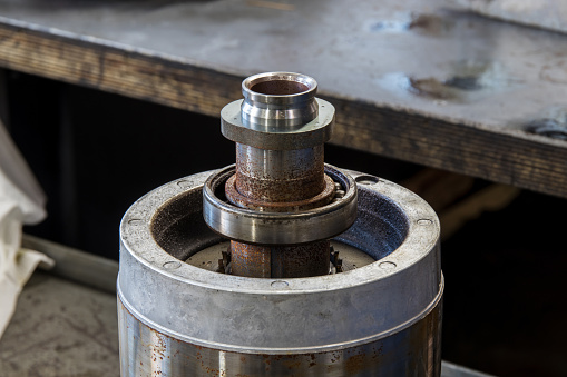 Rotor of IPM-SynRM (Internal Permanent Magnet Synchronous Reluctance Motor) with corrosial damaged bearing.