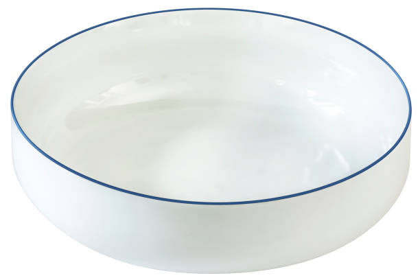 Empty Blue Rimmed Porcelain Serving Bowl Isolated on White Background stock photo