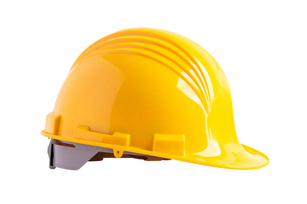 istock Yellow construction helmet isolated on white background with clipping path, engineer safety concept. 1484812763