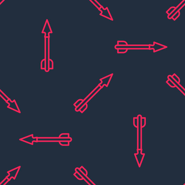 Red line Medieval arrow icon isolated seamless pattern on black background. Medieval weapon. Vector Red line Medieval arrow icon isolated seamless pattern on black background. Medieval weapon. Vector. cherokee clip art stock illustrations