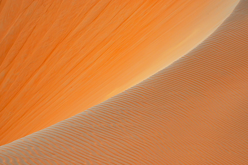 Desert dune sand ridge patterns from aerial perspective