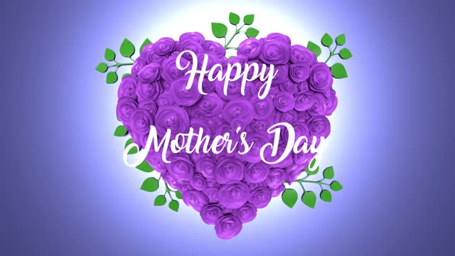 Happy Mother's Day Text and Heart Shape Made From Purole Flowers to Celebrate Mother's Day in 4K Resolution