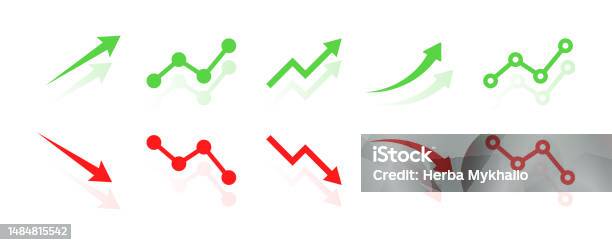 Set Of Financial Arrows Up And Down Green And Red Arrows With Shadow ...