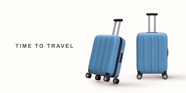 istock 3D realistic blue travel trolley bags on white background. Vector illustration. 1484817380