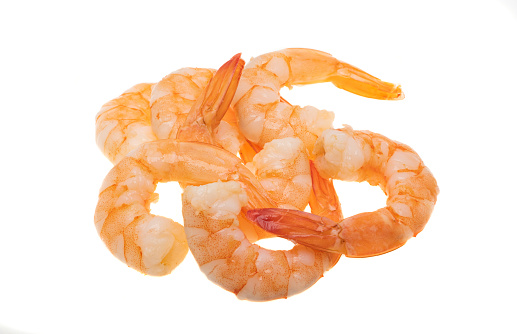 boiled shrimp tails isolated on white background
