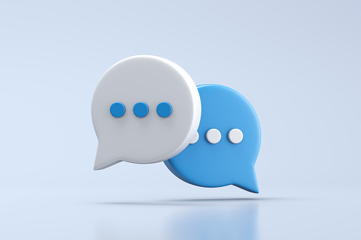 Chat bubble message speech dialog icon symbol or communication type talk flat design isolated on white background with chatting speak balloon conversation. 3D rendering.