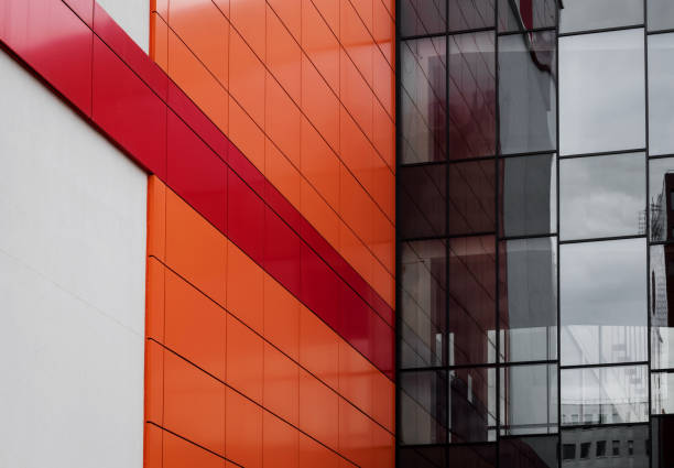 istock aluminum facade with red and panels 1484822357