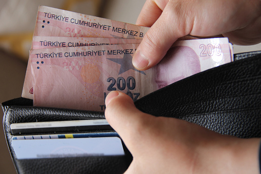 Turkish 200 Lira in money wallet