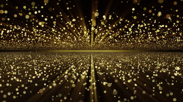 istock Background with golden glitter particles. Bright golden rays, bokeh. Shining gold particles. Incredible abstract sunrise. Flying through gold confetti to magical light. Beautiful light background 1484824889