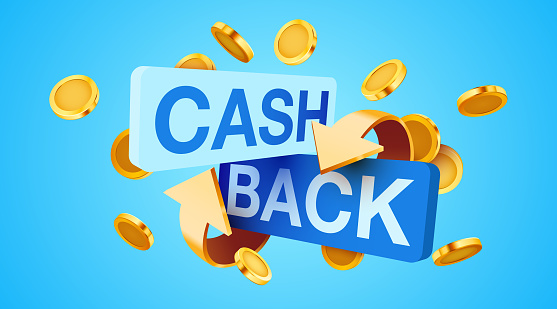 Cashback icon isolated on blue background. Cashback or money back label. Vector illustration