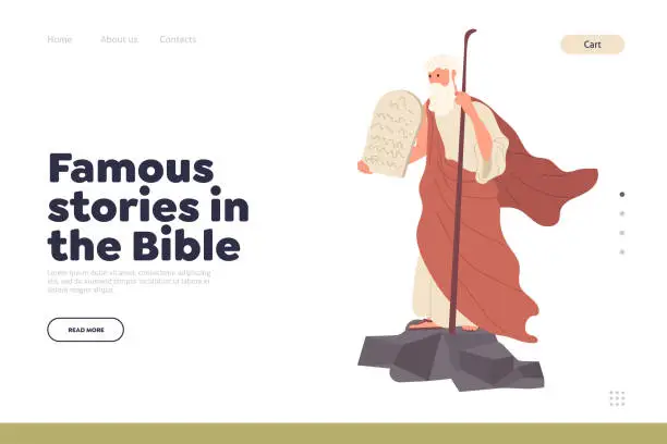 Vector illustration of Famous stories in Bible landing page design template for education online library service website