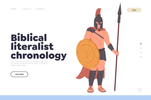 Vector illustration of Biblical literalist chronology landing page design template with roman centurion Bible character