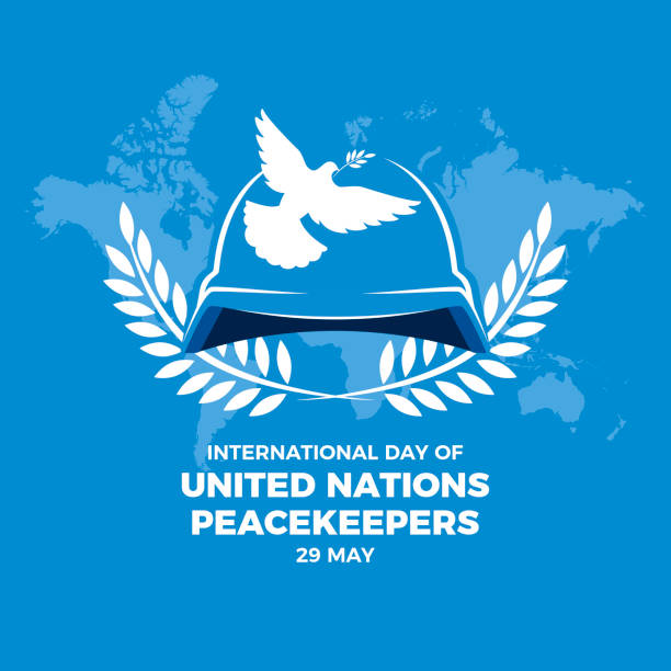 ilustracja wektorowa międzynarodowego dnia uczestników misji pokojowych onz - siły pokojowe stock illustrations