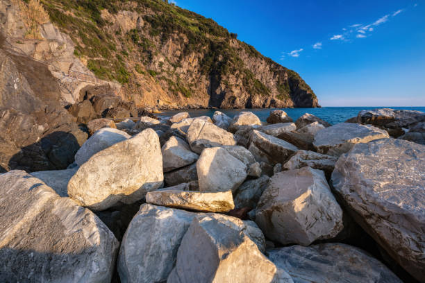 Cinque Terre coast with cliffs and rocks in Italy at summer. Liguria