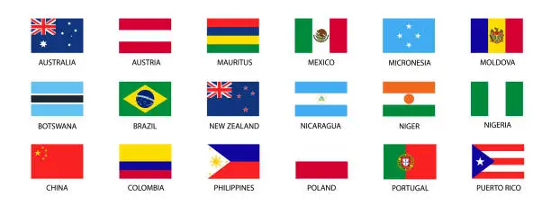 Vector illustration of National flags of the world. World flag Set.