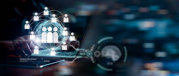 istock Analysis and data exchange organization connection. Global business structure of networking. HR recruitment and global outsourcing, Customer service, Teamwork, Strategy, Technology and social network 1484835713