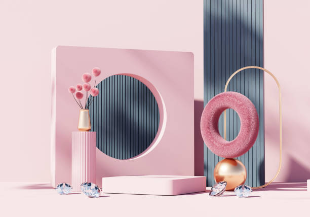 istock Abstract Exotic Minimal Modern Podium Platform For Product Display Showcase Presentation Advertising With Decorations 3D Rendering 1484837435