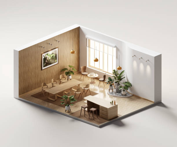 istock Isometric view living room muji style open inside interior architecture 3d rendering digital art 1484837464