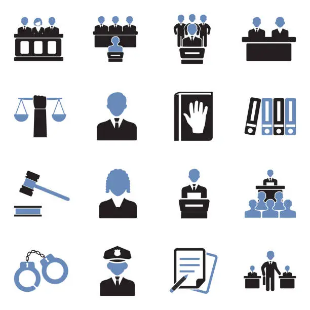 Vector illustration of Legal, Court And Justice Icons. Two Tone Flat Design. Vector Illustration.