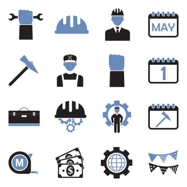 Vector illustration of Labor Day Icons. Two Tone Flat Design. Vector Illustration.